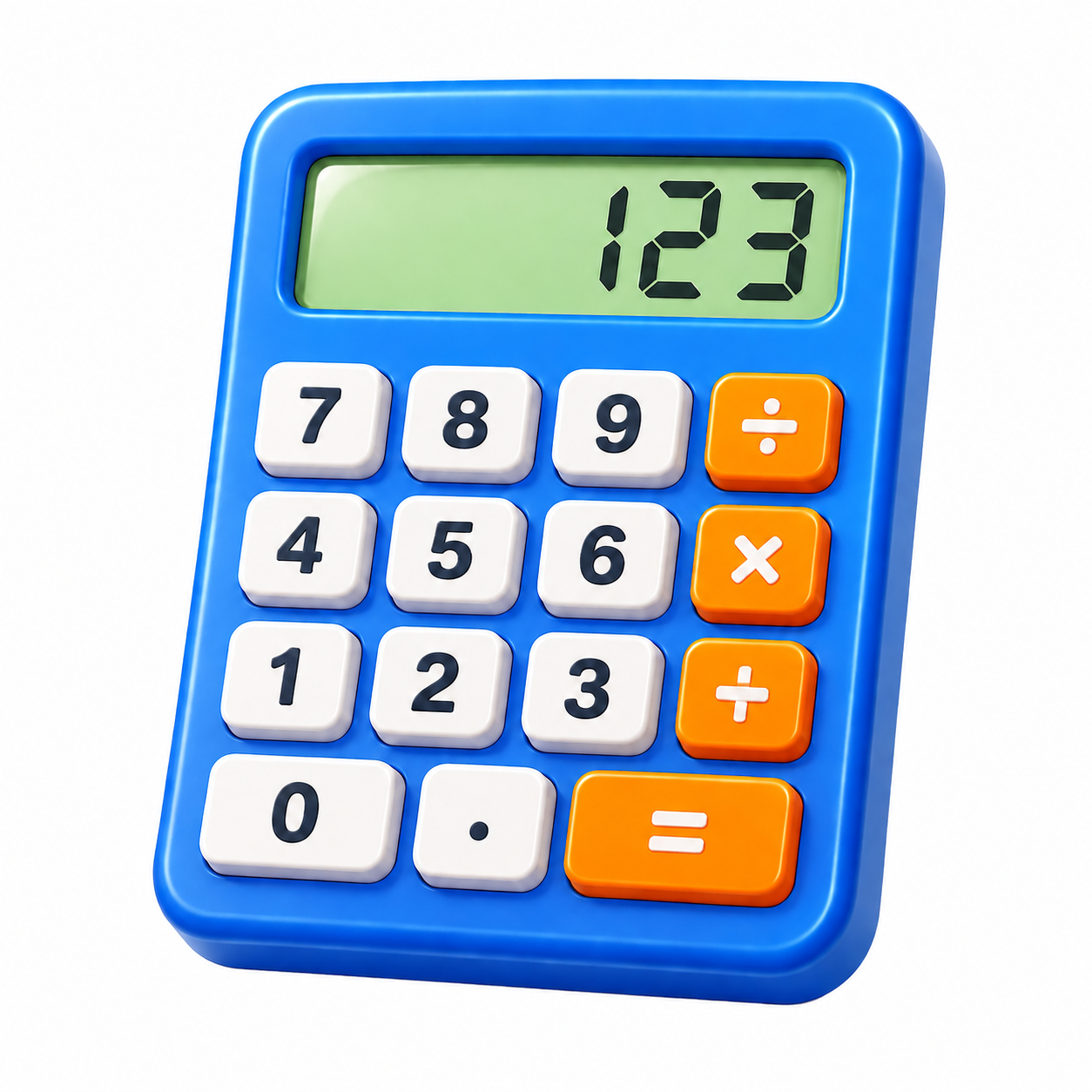 Calculadora azul con pantalla y teclas grandes